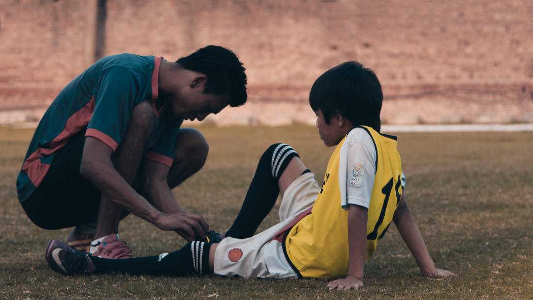 Soccer player being treated for an
injury